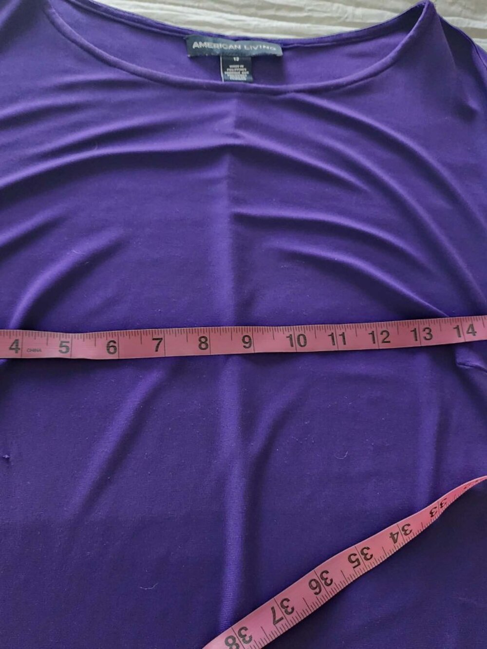 American Living Purple Ruffle Midi Dress Size 12 Ruched Flattering Fit - Picture 4 of 10